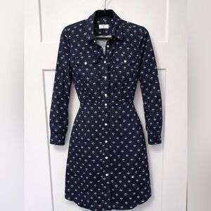 UNTUCKit Navy Shirt Dress with Small Pink Floral Print